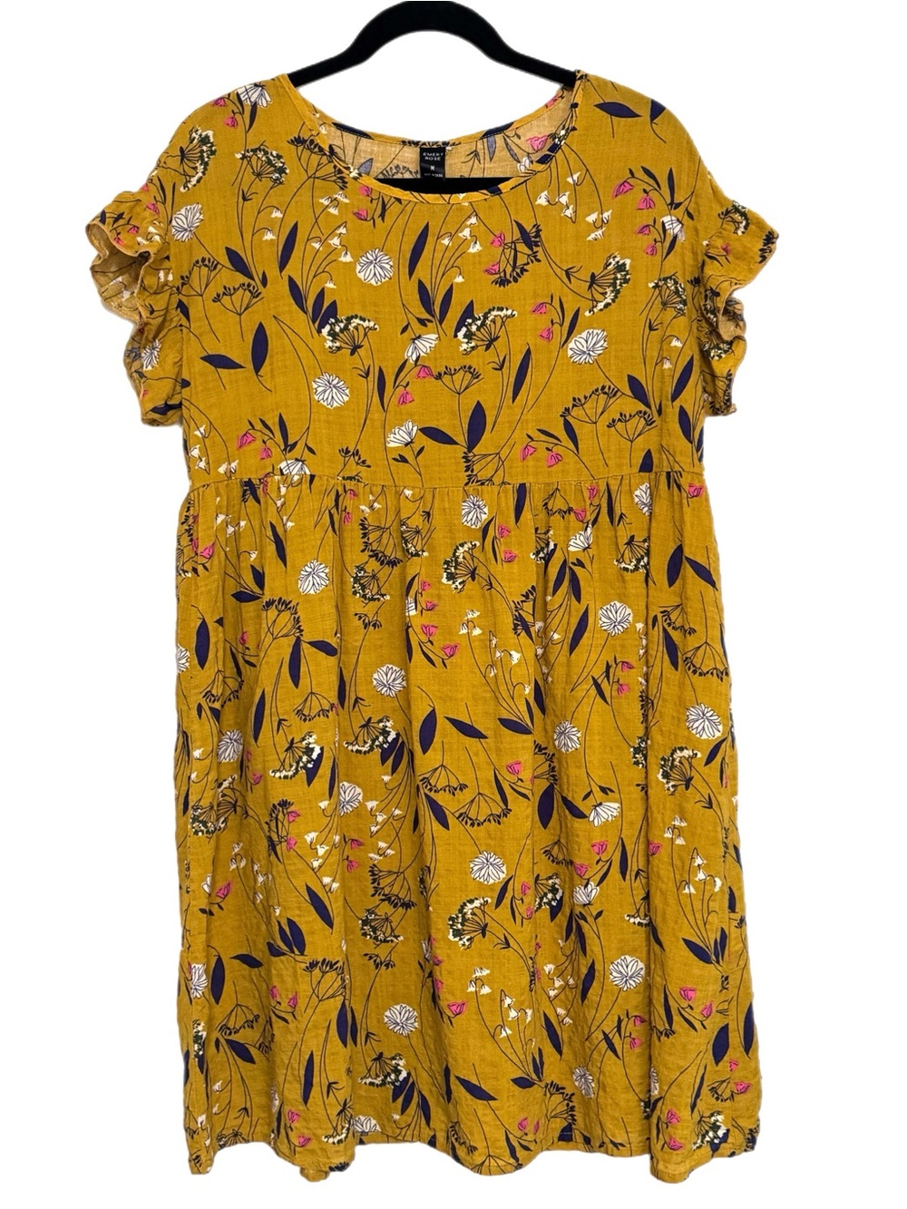 Emery Rose Yellow Floral Ruffle Short Sleeve Babydoll Dress Womens Size Medium - Picture 10 of 13